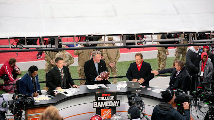ESPN College GameDay set was live inside Ohio Stadium prior to the football game between the Ohio State Buckeyes and the Indiana Hoosiers in Columbus on Saturday, Nov. 23, 2024.