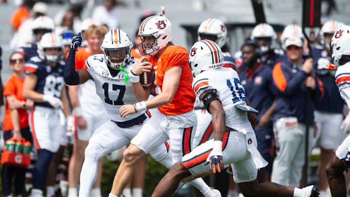 Auburn Tigers quarterback Payton Thorne (1) runs the ball during the A-Day spring game at Jordan-Hare Stadium in Auburn, Ala., on Saturday, April 6, 2024.