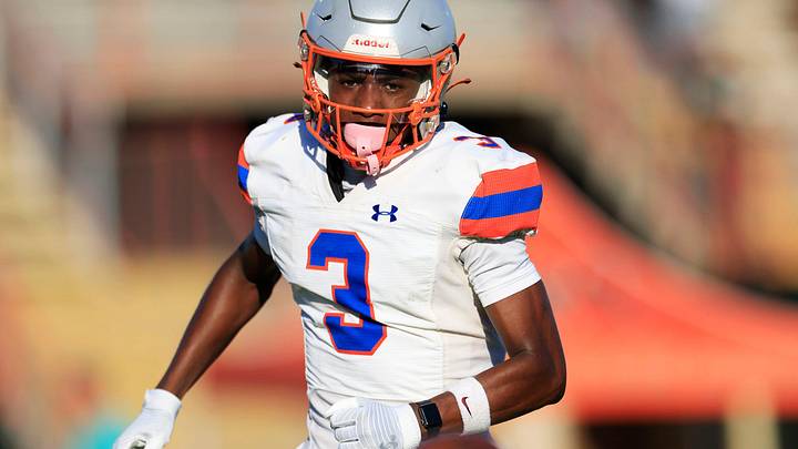 Bolles' Naeem Burroughs (3) watches a kickoff bounce during the first quarter of a high school football matchup Thursday, May 23, 2024 at Mandarin High School in Jacksonville, Fla. Mandarin defeated Bolles 35-14.