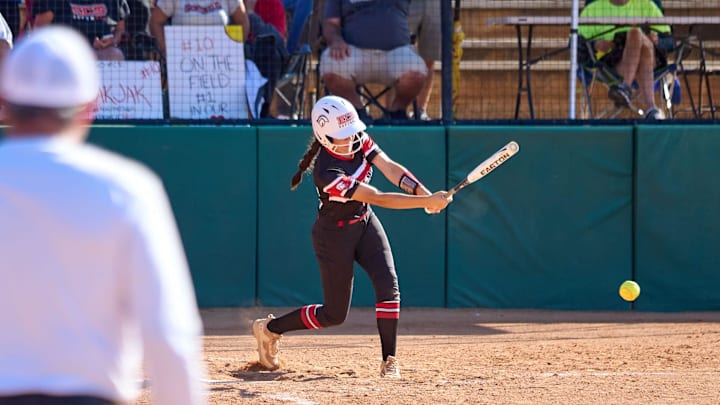 ECS's Payton Billie drives in the winning run. The Evangelical Christian School softball team overcame University Christian in the Class 2A state title game, walking it off in the seventh inning for a 1-0 win on May 22,2024.