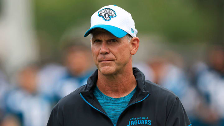 Jacksonville Jaguars Manager Trent Baalke walks off the field during the third day of an NFL football training camp practice Friday, July 26, 2024 at EverBank Stadium’s Miller Electric Center in Jacksonville, Fla.