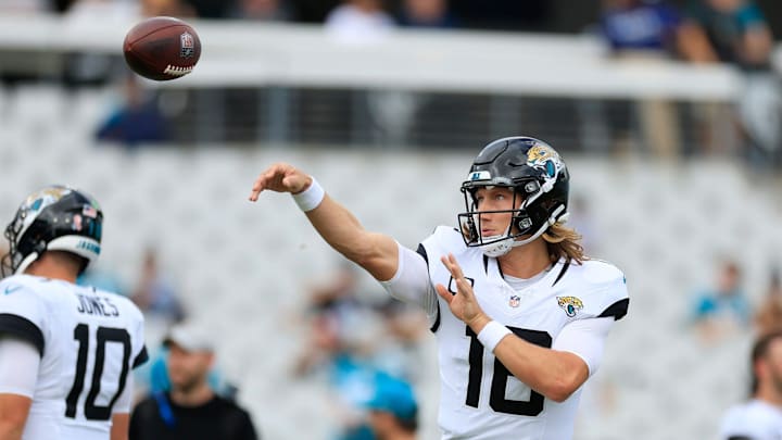 Jacksonville Jaguars quarterback Trevor Lawrence (16) throws the ball before an NFL football matchup Sunday, Sept. 15, 2024 at EverBank Stadium in Jacksonville, Fla. [Corey Perrine/Florida Times-Union]