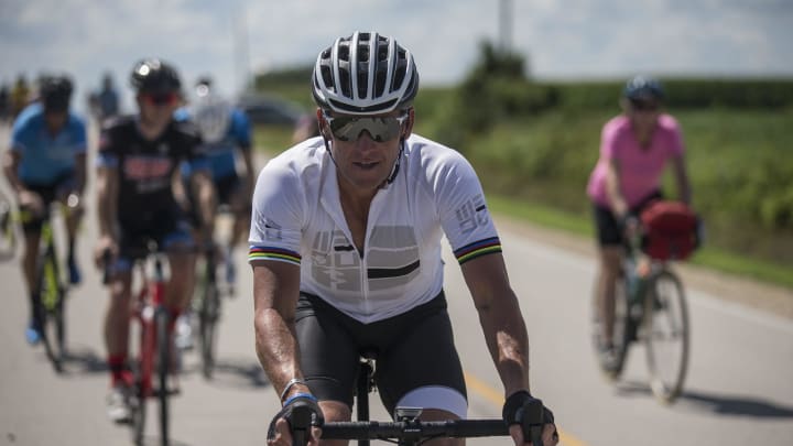 Lance Armstrong, who won the Tour de France seven consecutive times but had the victories stripped because of doping, rides to Protivin, Iowa, during RAGBRAI on July 27, 2017.

Ragbrai Thurs Kk