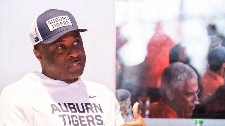 Auburn Tigers running backs coach Larry Porter is interviewed at the Woltosz Football Performance Center in Auburn, Ala. on Tuesday, Feb. 10, 2026.