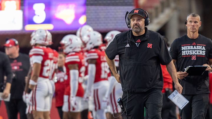 Nebraska Head Coach Matt Rhule looks up at the scoreboard during the second quarter of Nebraska's 34-3 victory against Northern Iowa.