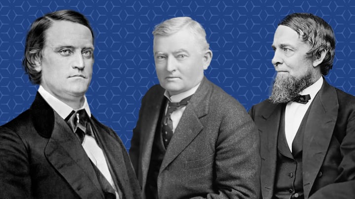 Veeps with jobs: John C. Breckinridge (left), John Nance Gardner (center), and Schuyler Colfax (right)