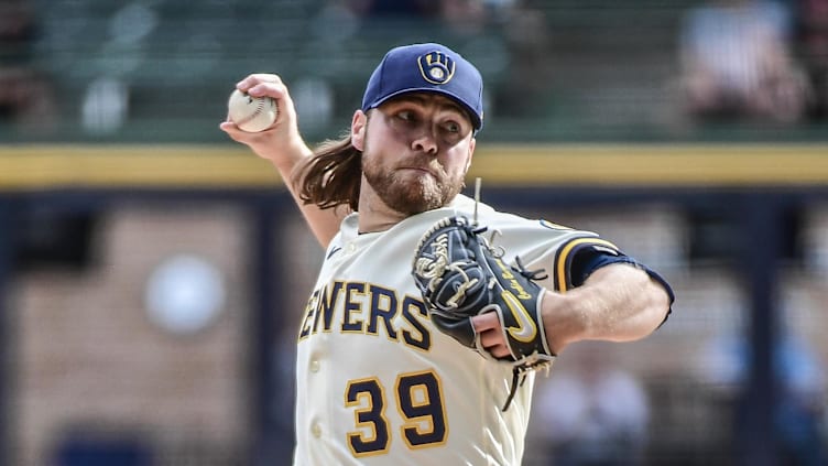 Oct 5, 2022; Milwaukee, Wisconsin, USA; Milwaukee Brewers pitcher Corbin Burnes (39) throws a pitch