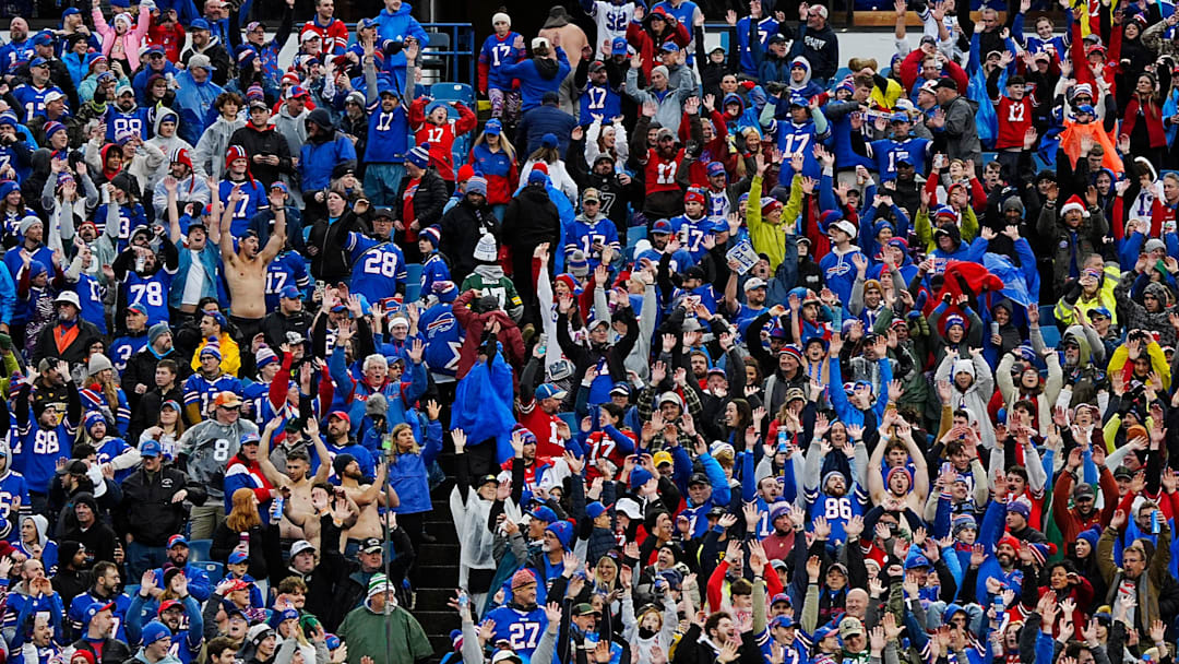 Fans do several rounds of the wave during second half action at the Bills home game against the New York Jets at Highmark Stadium in Orchard Park on Dec. 29, 2024.