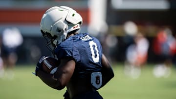 Auburn Tigers running back Damari Alston (0) warms up during practice at Woltosz Football Performance Center in Auburn, Ala. on Tuesday, Sept. 2, 2025.