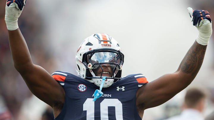 Auburn Tigers defensive lineman Amaris Williams (10) as Auburn Tigers take on Arkansas Razorbacks at Jordan-Hare Stadium in Auburn, Ala., on Saturday, Sept. 21, 2024. Arkansas Razorbacks defeated Auburn Tigers 24-14.
