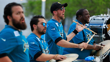 Matthew Remsen with the Jacksonville Jaguars D-Line performs during the Duuuval Draft Party Thursday, April 25, 2024 at EverBank Stadium in Jacksonville, Fla. T