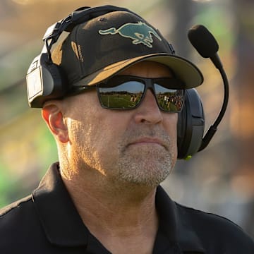 Brick Memorial coach Walt Currie. Toms River North football dominates Brick Memorial at Brick, NJl, on September 20, 2024.