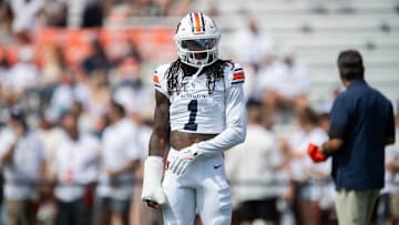 Auburn Tigers safety Champ Anthony (1) during warm ups before Auburn Tigers take on South Alabama Jaguars at Jordan-Hare Stadium in Auburn, Ala. on Saturday, Sept. 13, 2025.