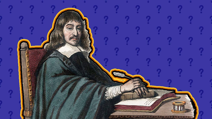 René Descartes contemplates his famous conclusion: Cogito ergo sum.