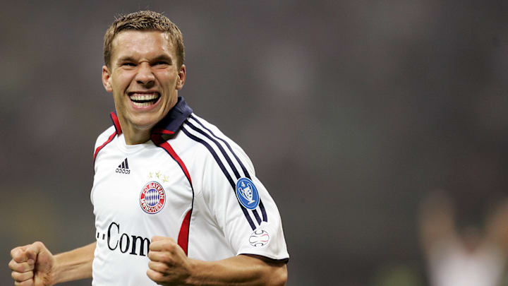 Bayern Munich's Lukas Podolski jubilates