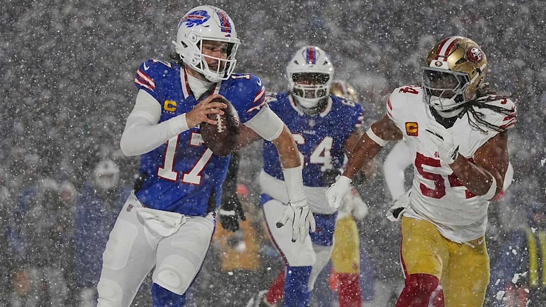 Bills quarterback Josh Allen runs into the end zone for a touchdown during second half action of their home game against the San Francisco 49ers in Orchard Park on Dec. 1, 2024.
