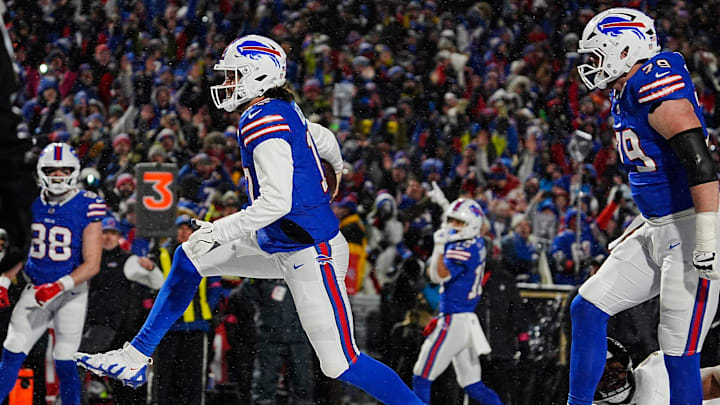 Buffalo Bills quarterback Josh Allen celebrates his touchdown run against the Ravens in last season's playoffs. Buffalo Bills quarterback Josh Allen celebrates his touchdown run against the Ravens in last season's playoffs.
