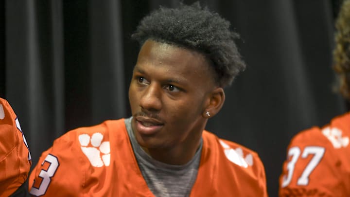 Clemson receiver Marquise Henderson (3) during the Clemson Club football National Signing Day wrap up presented by Clemson Seneca Chick-Fil-A at the Poe Indoor Practice Facility at Clemson University in Clemson, S.C. Feb 5, 2025.