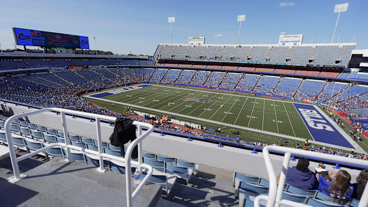 A view of the field from above before the Return of the Blue & Red practice at Highmark Stadium in Orchard Park on Aug.1, 2025. This is the last season playing at HighMark. A view of the field from above before the Return of the Blue & Red practice at Highmark Stadium in Orchard Park on Aug.1, 2025. This is the last season playing at HighMark.