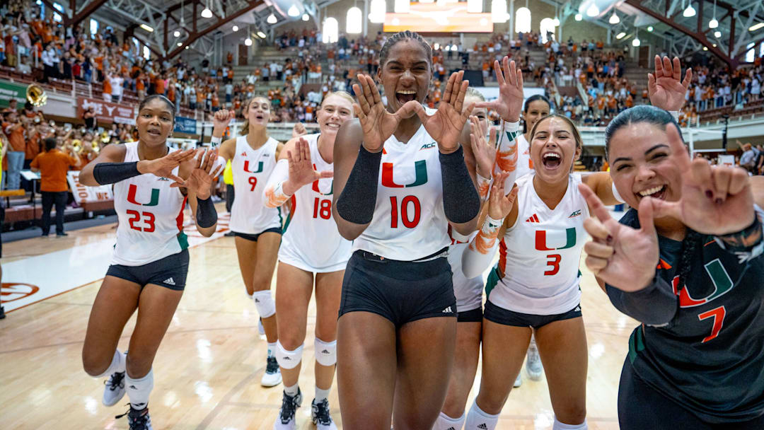 Miami volleyball takes down the top-ranked Texas Longhorns in Austin, Texas en route to a 5-0 start to the season. Mandatory Credit: Miami Athletics