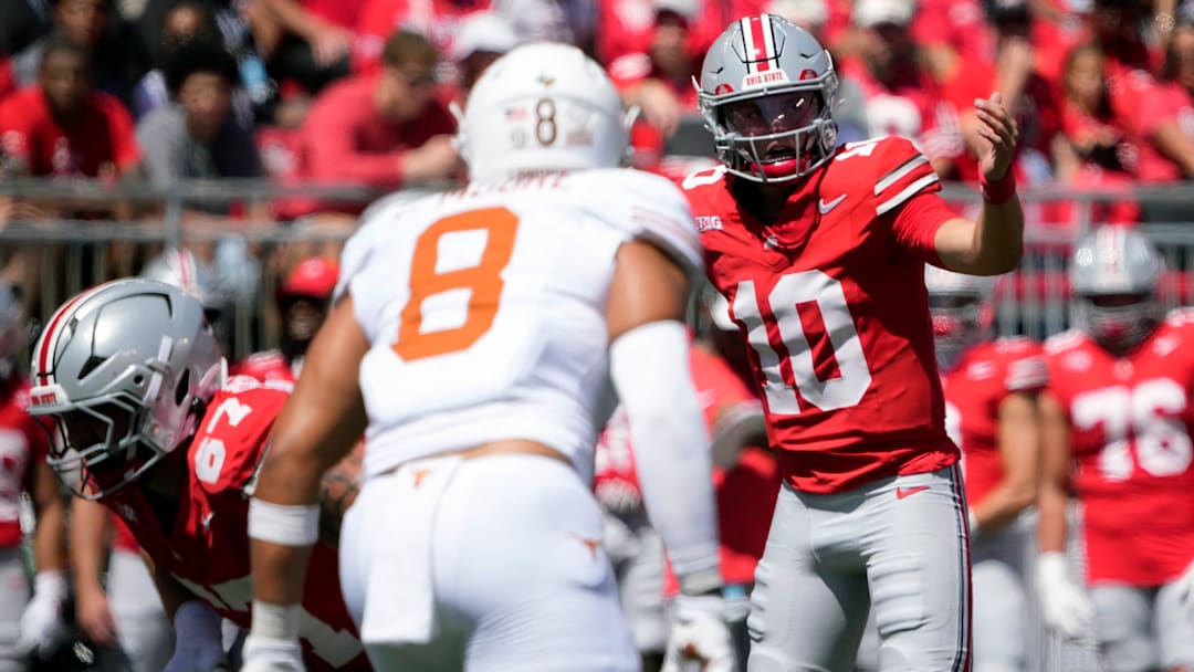 Ohio State Buckeyes quarterback Julian Sayin (10) Ohio State Buckeyes quarterback Julian Sayin (10)