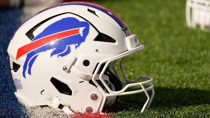 A Buffalo Bills helmet. A Buffalo Bills helmet.