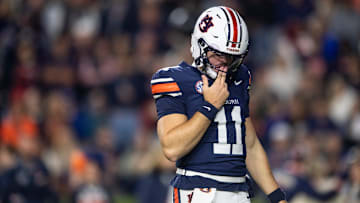 Auburn Tigers quarterback Jackson Arnold (11) takes the field for the first time in the second half as Auburn Tigers take on Kentucky Wildcats at Jordan-Hare Stadium in Auburn, Ala. on Saturday, Nov. 1, 2025. Kentucky Wildcats defeated Auburn Tigers 10-3.