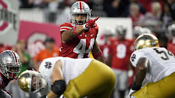 Sep 3, 2022; Columbus, Ohio, USA; Ohio State Buckeyes defensive end J.T. Tuimoloau (44) during the NCAA football game between Ohio State Buckeyes and Notre Dame Fighting Irish at Ohio Stadium.