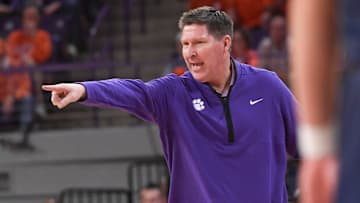 Clemson Head Coach Brad Brownell in the game with Georgia Tech during the second overtime at Littlejohn Coliseum in Clemson, S.C. Tuesday, February 4, 2025.
