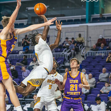 Buckhorn Bucks guard Caleb Holt (3) shoots a lay up against the Lyon County Lyons in the 50th annual City of Palms Classic Signature Series championship game at Suncoast Credit Union Arena in Fort Myers on Friday, Dec. 22, 2023.