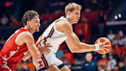 Illinois forward Jason Jakstys looks to pass in the Illini's 92-65 exhibition win over Illinois State on Sunday at the State Farm Center in Champaign, Illinois. 
