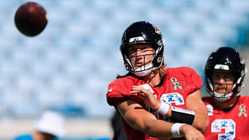 Jacksonville Jaguars quarterback Trevor Lawrence (16) throws the ball during the ninth day of an NFL football training camp practice Saturday, Aug. 3, 2024 at EverBank Stadium in Jacksonville, Fla. Today marked the first day of public practice inside the stadium.