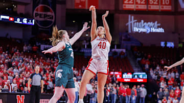 Nebraska center/forward Alexis Markowski shoots the ball against Michigan State at Pinnacle Bank Arena on Jan. 8, 2025.