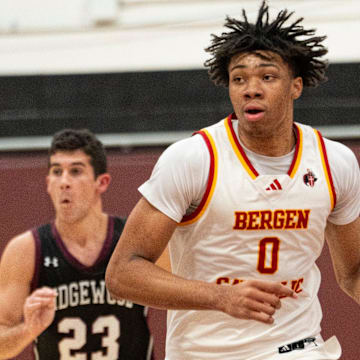 Bergen Catholic #0 Julius Avent, Ridgewood #23 Tyler Nesland and #4 Johnny Jackson. Ridgewood boys basketball hosts Bergen Catholic in a game on Tuesday, Jan. 28, 2025.