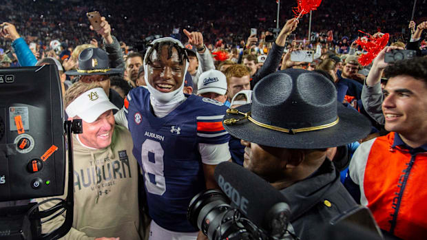Auburn head coach Hugh Freeze after upsetting Texas A&M in 202
