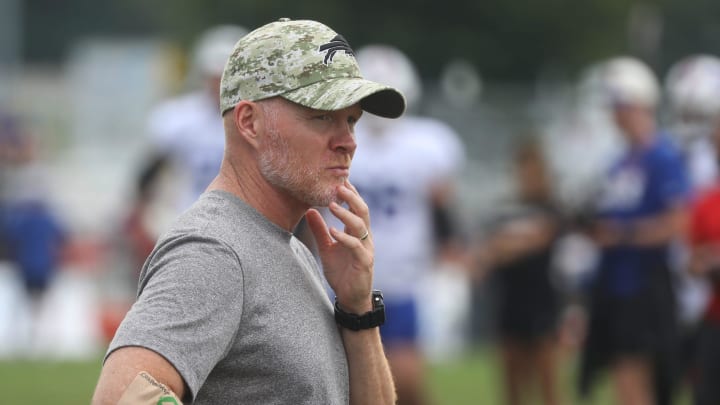 Bills Head Coach Sean McDermott heads to the field where the offensive line was practicing during Bills training camp at St. John Fisher University in Pittsford, NY on Aug. 5, 2024.