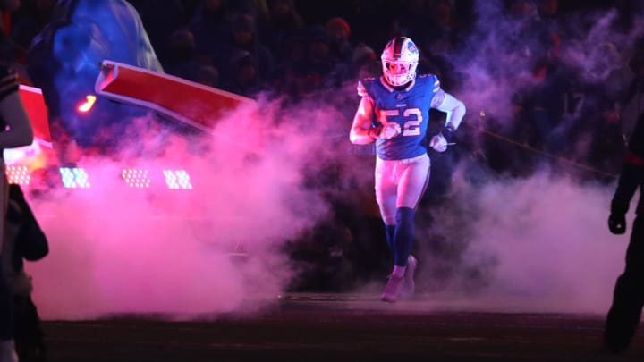 Bills A.J. Klein is introduced before the start of the Bills divisional game against Kansas City Chiefs at Highmark Stadium in Orchard Park on Jan. 21, 2024.