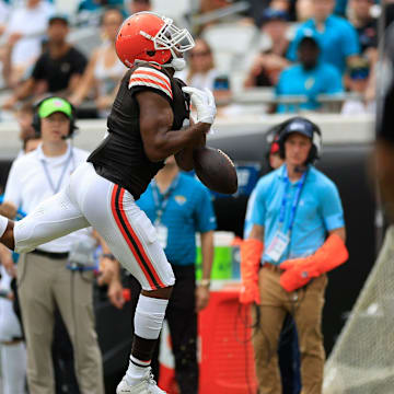 Cleveland Browns wide receiver Amari Cooper (2) can’t haul in a reception during the second quarter of an NFL football matchup Sunday, Sept. 15, 2024 at EverBank Stadium in Jacksonville, Fla. [Corey Perrine/Florida Times-Union]