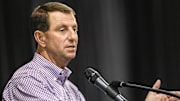 Clemson head coach Dabo Swinney speaks during the Clemson Club football National Signing Day wrap up presented by Clemson Seneca Chick-Fil-A at the Poe Indoor Practice Facility at Clemson University in Clemson, S.C. Feb 5, 2025