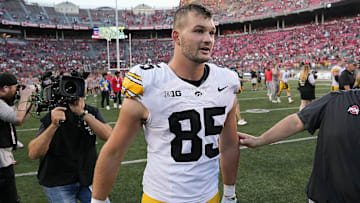Oct 5, 2024; Columbus, OH, USA; Iowa Hawkeyes tight end Luke Lachey (85) walks off the field after losing to Ohio State Buckeyes after the NCAA football game at Ohio Stadium.