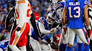 Bills quarterback Josh Allen gets the first down on the tush push play against the Kansas City Chiefs in the NFL Playoffs