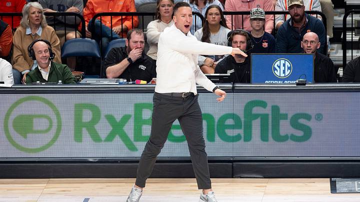 Auburn Tigers head coach Steven Pearl reacts to a play as Auburn Tigers take on the Houston Cougars at Legacy Arena in Birmingham, Ala. on Sunday, Nov. 16, 2025. Houston Cougars defeated Auburn Tigers 73-72.