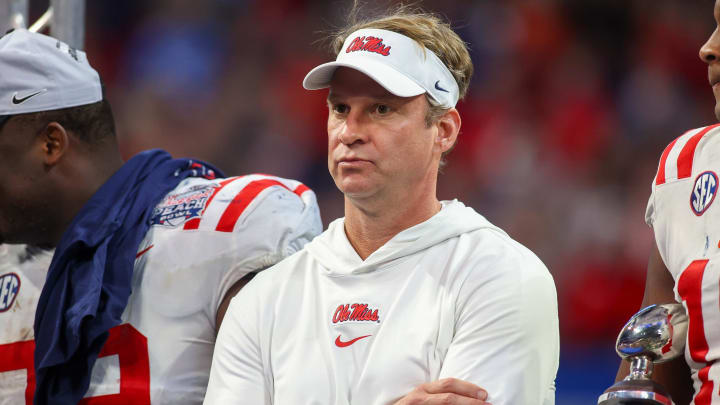 Mississippi Rebels head coach Lane Kiffin after a victory against the Penn State Nittany Lions at Mercedes-Benz Stadium. 