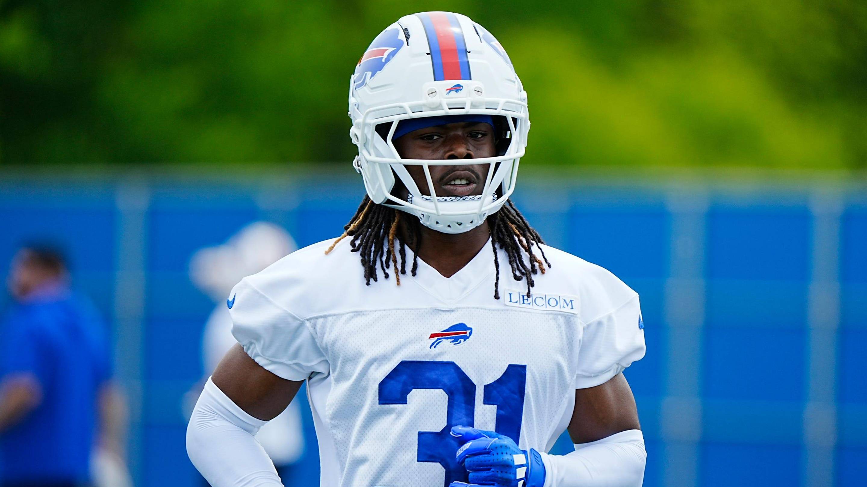 Buffalo Bills Maxwell Hairston jogs to another area of the field during voluntary workout at their practice facility on May 27, 2025.