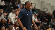 Stony Point head coach Antoine Thompson yells instructions at his team as Stony Point takes on Dripping Springs in the bi-district playoff game at Johnson High School Monday, Feb. 17, 2025. The Stony Point Tigers won 78 to 50.