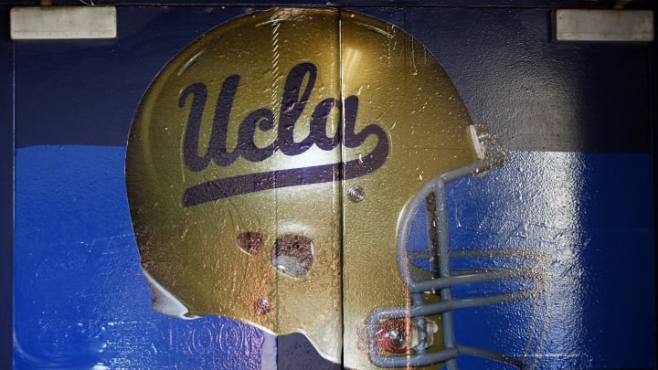 Dec 31, 2013; El Paso, TX, USA; The UCLA Bruins logo is displayed on the looker room door before they face the Virginia Tech Hokies at Sun Bowl Stadium. Mandatory Credit: Ivan Pierre Aguirre-USA TODAY Sports
