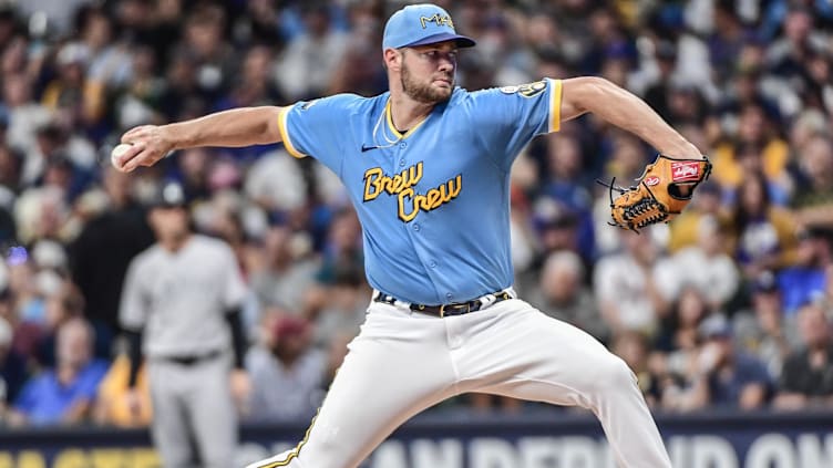 Sep 16, 2022; Milwaukee, Wisconsin, USA; Milwaukee Brewers pitcher Adrian Houser (37) throws a pitch