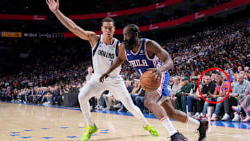 Hennen (circled, left) and Fairley (circled, right) at a March 29, 2023, NBA game in Philadelphia. Hennen is accused of helping orchestrate “fraudulent sports wagers totaling millions of dollars.” He has called Fairley his “partner.”