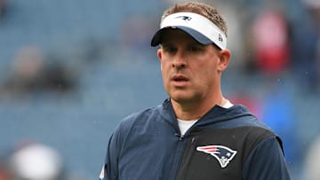 New England offensive coordinator Josh McDaniels before the game against the Las Vegas Raiders at Gillette Stadium.
