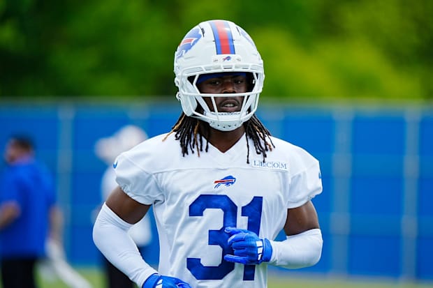 Buffalo Bills CB Maxwell Hairston jogs to another area of the field during voluntary workout at their practice facility on Ma